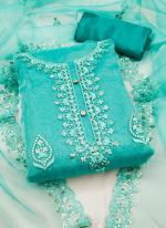 Pure Organza Sky Blue Traditional Wear Sequence Work Dress Material